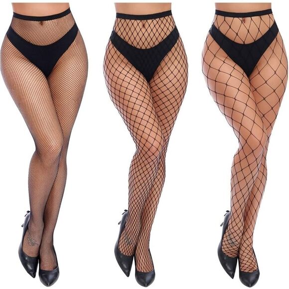 3 Pair High Waist Tights Fishnet Stockings Thigh H - Picture 4 of 7